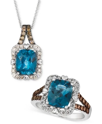 Комплект Le Vian: колье и кольцо, топаз, белое золото