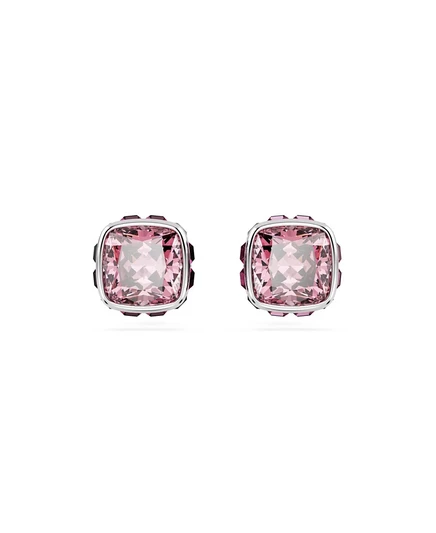 Серьги-гвоздики квадратной огранки с родиевым покрытием Swarovski с цветным камнем-гвоздиком