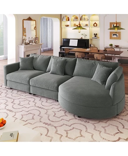 Streamdale Furniture 105" Секционный диван из синели, состоящий из 3 частей, с изогнутым шезлонгом и 3 подушками