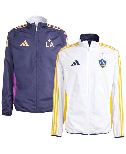 Мужская куртка Adidas белого/темно-синего цвета LA Galaxy 2025 Anthem с реверсивной застежкой-молнией multi