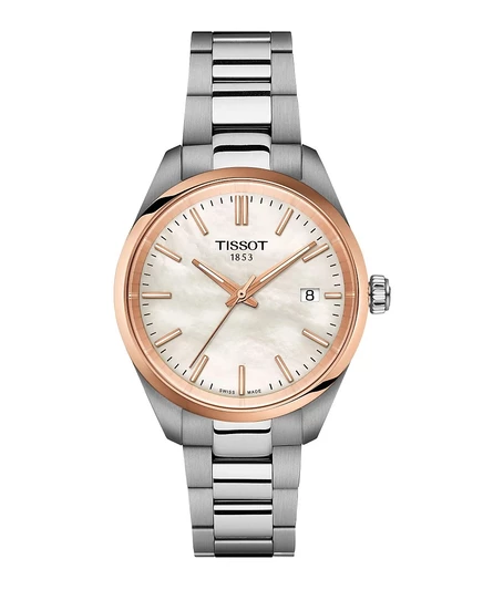 Часы-браслет Tissot Унисекс серого цвета из нержавеющей стали, белый перламутр диаметром 34 мм