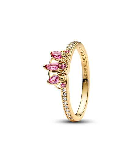 Кольцо Pandora «Диадема Рапунцель», позолота 14K, сиреневые камни, золотистое