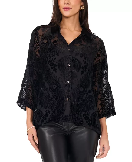 Женский бархатный топ с открытыми плечами и пуговицами спереди от Vince Camuto rich black