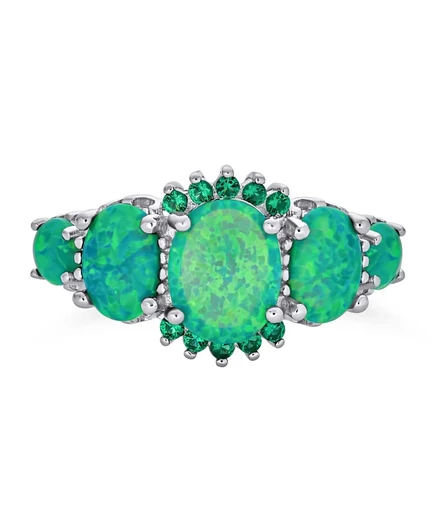 Кольцо Bling Jewelry 5 камней с синтетическим зеленым опалом, серебро 925
