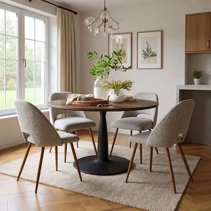 Стол Maison Boucle, отделанный ореховым деревом, и 4 удобных стула - Обеденный гарнитур из 5 предметов