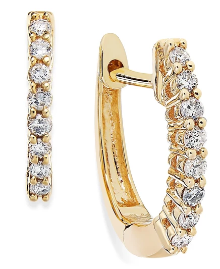 Серьги-кольца Macy's, бриллианты 1/8 карата, желтое золото
