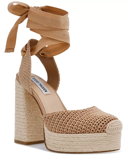 Женские туфли-эспадрильи Luvly на платформе и шнуровке tan crochet