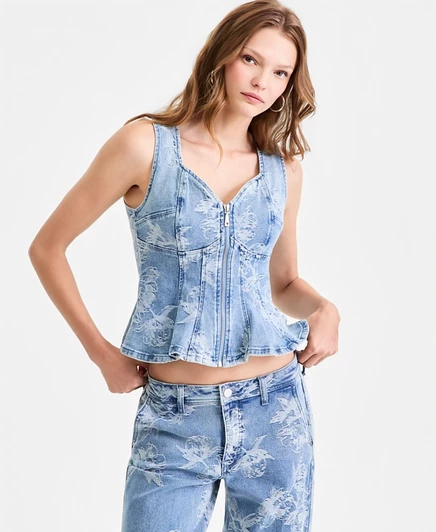 Женский топ Guess Anika без рукавов с баской, голубой
