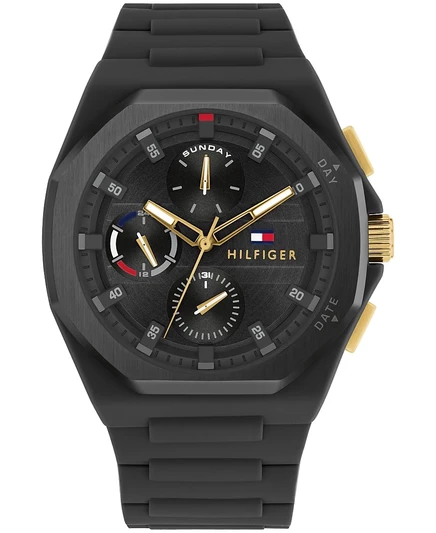 Мужские многофункциональные черные силиконовые часы Tommy Hilfiger, 44 мм, черный