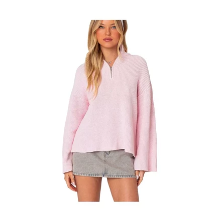  Женский свитер Amour с высоким воротом поверх d-образной молнии pink