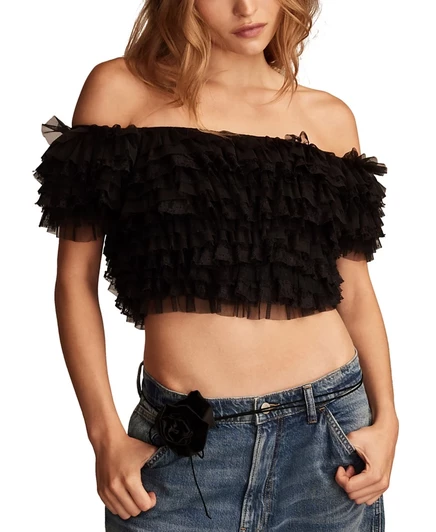 Женский сетчатый топ Lucky Brand, открытые плечи, черный