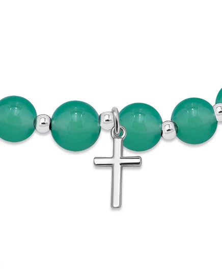 Эластичный браслет Macy's с посеребренным бисером и крестиком-шармом green agate, silver