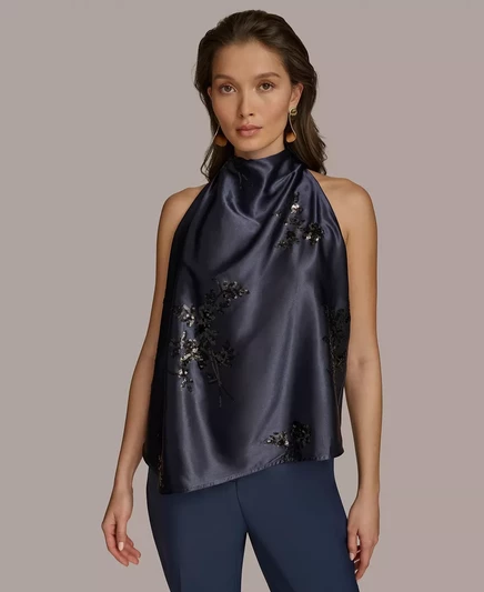 Женская атласная майка Donna Karan New York, украшенная блестками nightfall