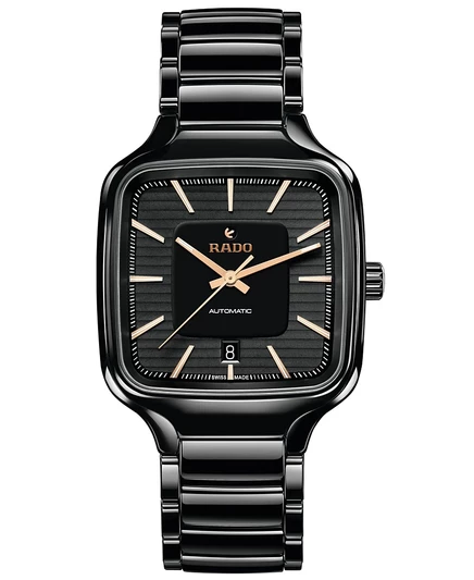 Rado Унисекс Швейцарские автоматические часы True Square Black с керамическим браслетом в стиле хай-тек, 38 мм, черный
