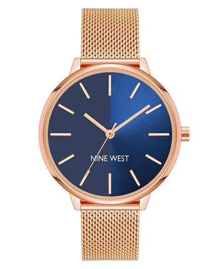 Женские часы Anne Klein 40 мм, розовое золото, синий циферблат