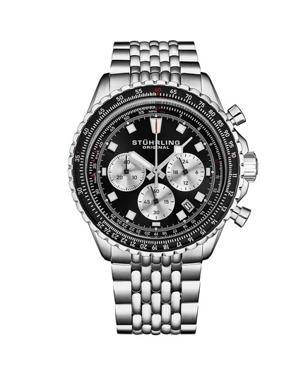 Мужские часы с японским механизмом Chrono, Серебристый корпус из нержавеющей стали, Зеленый циферблат, Черный/розовый безель, Браслет из бисера из нержавеющей стали black