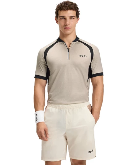 Мужская приталенная рубашка-поло из джерси с застежкой-молнией Hugo Boss open white
