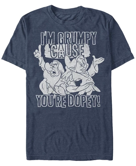 Мужская футболка Disney Snow White Grumpy Cause You're Dopey с коротким рукавом синего цвета