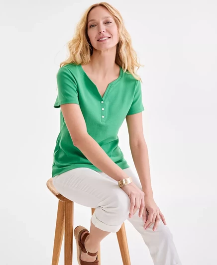  Миниатюрная хлопковая футболка Henley с коротким рукавом, созданная для Macy's  hampton green