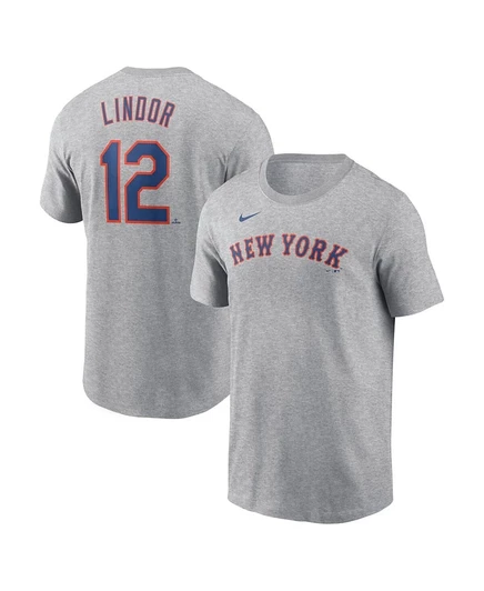 Мужская футболка Nike Francisco Lindor Heather Gray New York Metts с фирменным номером Fuse от Nike