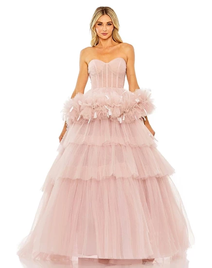 Женское вечернее платье Mac Duggal без бретелей с перьями, розовое