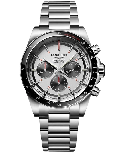 Мужские часы Longines Conquest хронограф 42 мм, серебристые