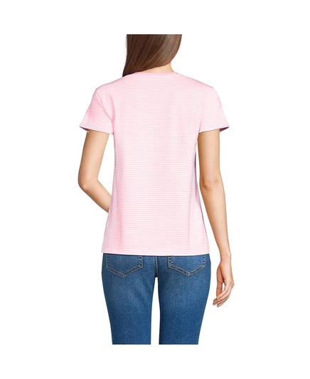 Женская футболка из хлопка Supima от Lands' End с круглым вырезом и коротким рукавом light rose pink micro stripe