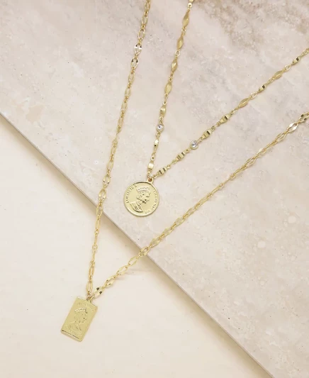 Набор многослойных позолоченных колье с монетами ETTIKA Medallions of Mine gold