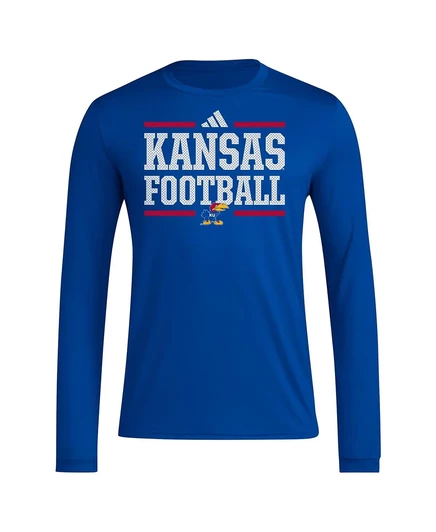 Мужская футболка Adidas Royal Kansas Jayhawks Locker Football Pre-Game AEROREADY с длинным рукавом для подготовки к футбольной игре royal