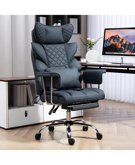 Игровое кресло с 8-точечным массажем DYHOME, Эргономичное офисное кресло, грузоподъемность 500 фунтов, Регулируемая спинка на 90°-135°, Регулируемая спинка и подставка для ног черного цвета