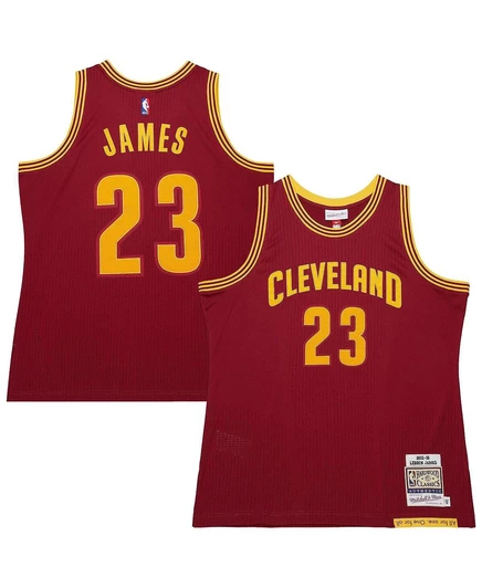 Мужская аутентичная майка LeBron James Wine Cleveland Cavaliers Hardwood Classics 2015/16 из натуральной кожи wine