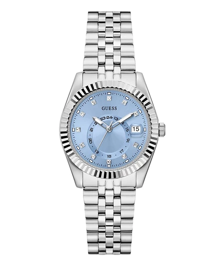 Женские многофункциональные часы GUESS серебристого цвета с датой, 34 мм