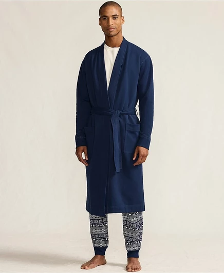 Мужской халат Lands' End Serious Sweats до икр, синий