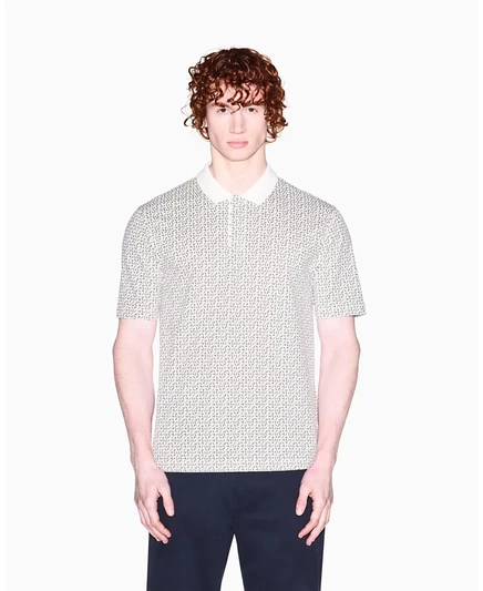 Мужская рубашка поло A|X Armani Exchange из пике с логотипом по всей длине, белая