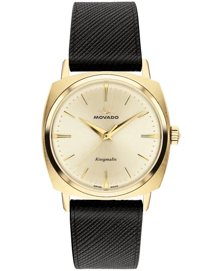 Мужские швейцарские часы Movado Kingmatic с автоподзаводом из черной кожи 35 мм черного цвета