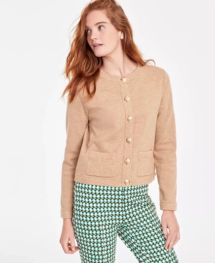  Женский кардиган с круглым вырезом Milano, созданный для Macy's warm camel heather
