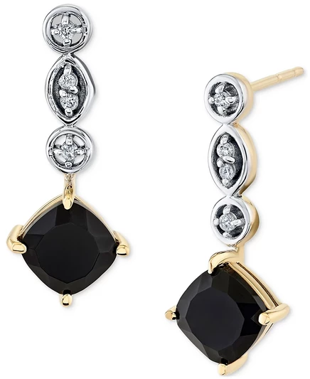Серьги Macy's Onyx & Diamond Accent Square в 10k золоте, черные