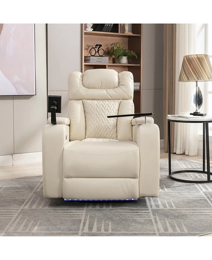 Поворотное кресло Streamdale Furniture из искусственной кожи с электроприводом и лотком для USB-накопителя белого цвета