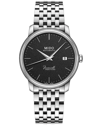 Мужские швейцарские автоматические часы Mido Baroncelli Heritage с браслетом из нержавеющей стали 39 мм черного цвета