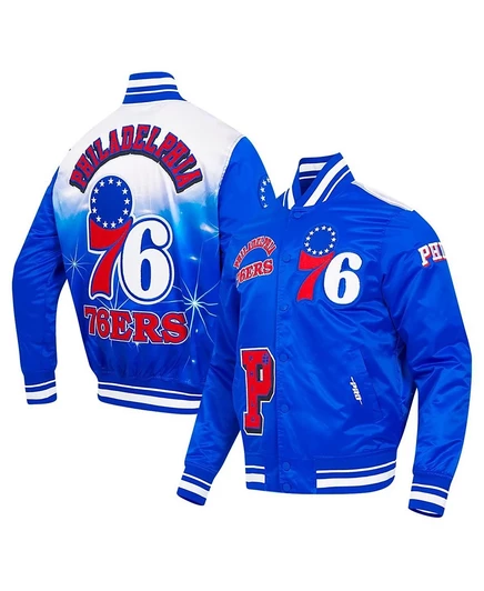Мужская куртка Pro Standard 76ers сатиновая на кнопках, синяя