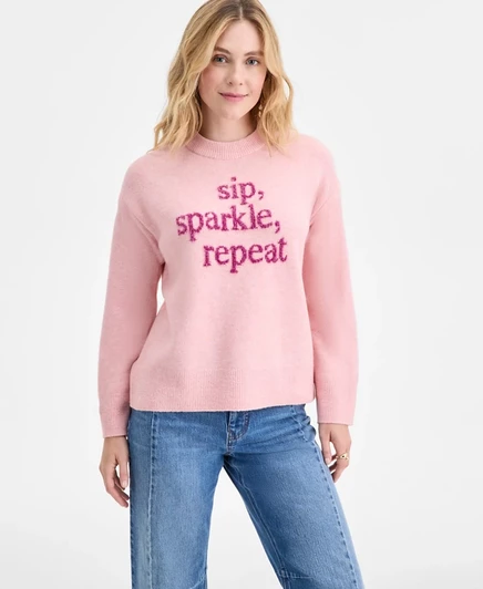 Женский свитер On 34th Sip Sparkle Repeat, розовый