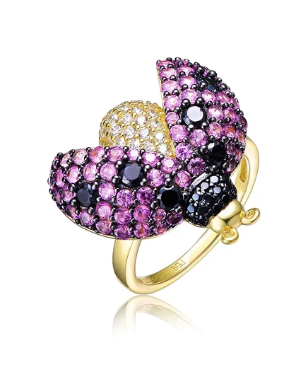 Кольцо Леди Баг с разноцветным кубическим цирконием RA 14K, позолоченное черным покрытием, фиолетовое
