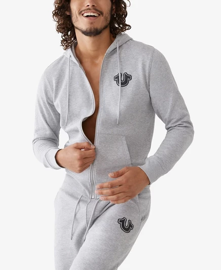 Мужская толстовка с логотипом True Religion на молнии спереди gray