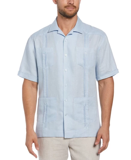  Мужская рубашка Guayabera из 100% льна с коротким рукавом и 4 карманами cashmere blue