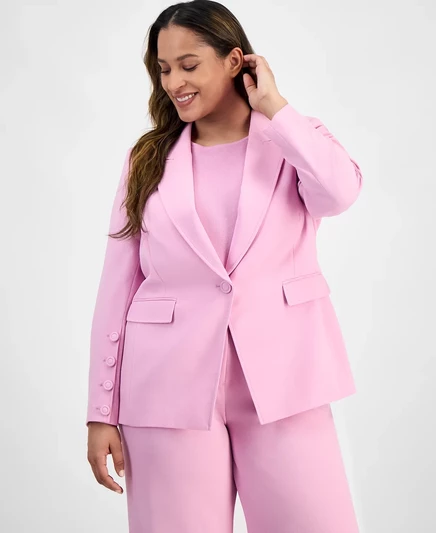 Блейзер из крепа на одной пуговице размера плюс Tahari ASL pink macaroon