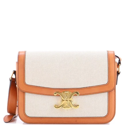 Женская сумка Pre-Owned Celine Medium Triomphe из холста и кожи, коричневая