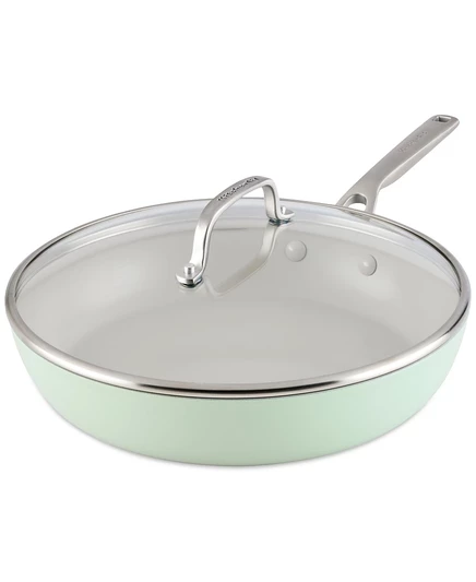 Сковорода KitchenAid 12,5″ керамическая с крышкой, зеленая
