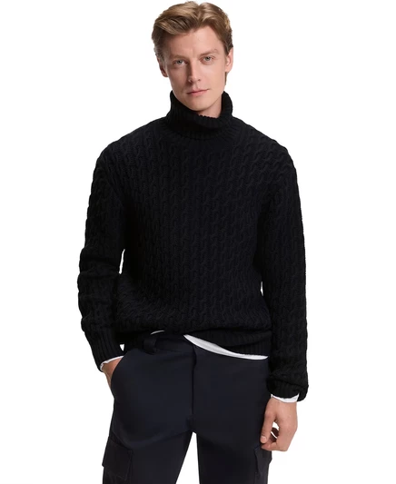 Мужской шерстяной свитер кабельной вязки BECKHAM x BOSS из кашемира dark blue