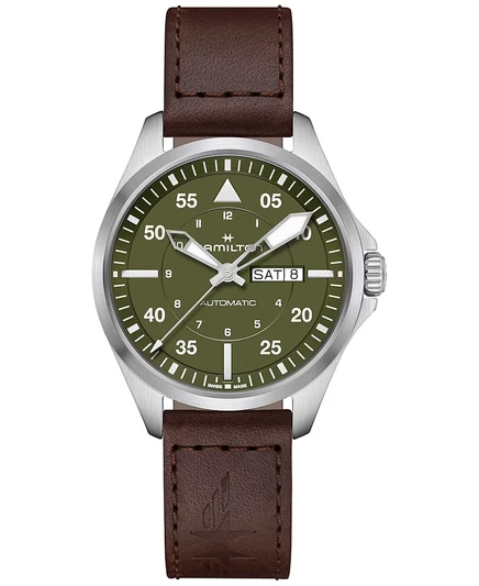 Мужские часы Hamilton Khaki Day Date 42 мм, коричневый ремешок