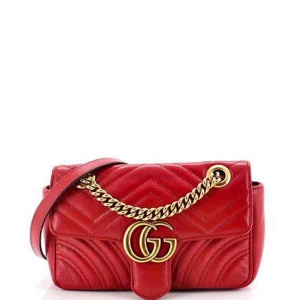 Женская сумка Pre-Owned Gucci Mini GG Marmont Flap, мателассе, красная